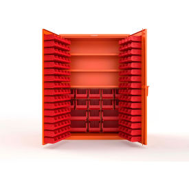Strong Hold® Extra Heavy Duty Cabinet without Legs 160 Red Bins 48"W x 24"D x 72"H Orange