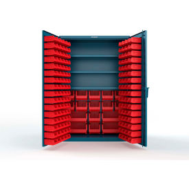Strong Hold® Extra Heavy Duty Cabinet without Legs 160 Red Bins 48"W x 24"D x 72"H Blue