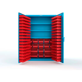 Strong Hold® Extra Heavy Duty Cabinet without Legs 160 Red Bins 48"W x 24"D x 72"HLight Blue