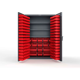 Strong Hold® Extra Heavy Duty Cabinet without Legs 160 Red Bins 48"W x 24"D x 72"H Dark Gray