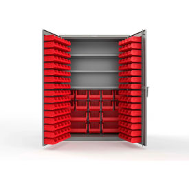 Strong Hold® Extra Heavy Duty Cabinet without Legs 160 Red Bins 48"W x 24"D x 72"HDusty Gray