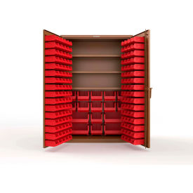 Strong Hold® Extra Heavy Duty Cabinet without Legs 160 Red Bins 48"W x 24"D x 72"H Brown