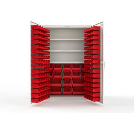 Strong Hold® Extra Heavy Duty Cabinet without Legs 160 Red Bins 48"W x 24"D x 72"H White
