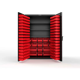 Strong Hold® Extra Heavy Duty Cabinet without Legs 160 Red Bins 48"W x 24"D x 72"H Black