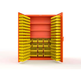 Strong Hold® Extra Heavy Duty Cabinet without Legs 160 Yellow Bins 48"W x 24"D x 72"H Orange