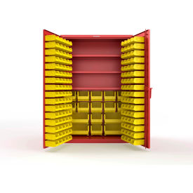 Strong Hold® Extra Heavy Duty Cabinet without Legs 160 Yellow Bins 48"W x 24"D x 72"H Red