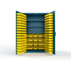 Strong Hold® Extra Heavy Duty Cabinet without Legs 160 Yellow Bins 48"W x 24"D x 72"H Blue