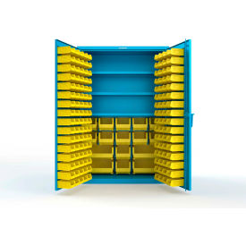 Strong Hold® Extra Heavy Duty Cabinet w/o Legs 160 Yellow Bins 48"W x 24"D x 72"H Light Blue