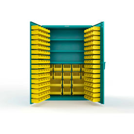 Strong Hold® Extra Heavy Duty Cabinet without Legs 160 Yellow Bins 48"W x 24"D x 72"H Teal