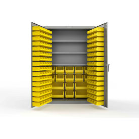 Strong Hold® Extra Heavy Duty Cabinet w/o Legs 160 Yellow Bins 48"W x 24"D x 72"H Dusty Gray