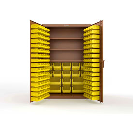Strong Hold® Extra Heavy Duty Cabinet without Legs 160 Yellow Bins 48"W x 24"D x 72"H Brown