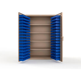 Strong Hold® Extra Heavy Duty Cabinet without Legs 144 Blue Bins 48"W x 24"D x 72"H Beige