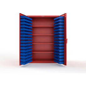 Strong Hold® Extra Heavy Duty Cabinet without Legs 144 Blue Bins 48"W x 24"D x 72"H Red