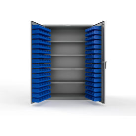 Strong Hold® Extra Heavy Duty Cabinet w/o Legs 144 Blue Bins 48"W x 24"D x 72"H Dusty Gray