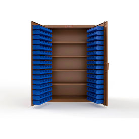 Strong Hold® Extra Heavy Duty Cabinet without Legs 144 Blue Bins 48"W x 24"D x 72"H Brown