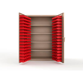 Strong Hold® Extra Heavy Duty Cabinet without Legs 144 Red Bins 48"W x 24"D x 72"H Beige