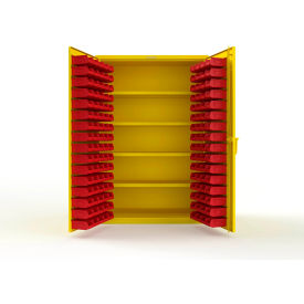 Strong Hold® Extra Heavy Duty Cabinet without Legs 144 Red Bins 48"W x 24"D x 72"H Yellow