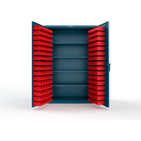 Strong Hold® Extra Heavy Duty Cabinet without Legs 144 Red Bins 48"W x 24"D x 72"H Blue