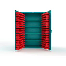 Strong Hold® Extra Heavy Duty Cabinet without Legs 144 Red Bins 48"W x 24"D x 72"H Teal