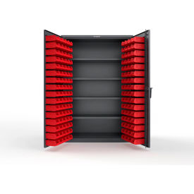 Strong Hold® Extra Heavy Duty Cabinet without Legs 144 Red Bins 48"W x 24"D x 72"H Dark Gray