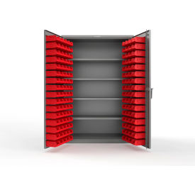 Strong Hold® Extra Heavy Duty Cabinet without Legs 144 Red Bins 48"W x 24"D x 72"HDusty Gray