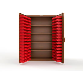 Strong Hold® Extra Heavy Duty Cabinet without Legs 144 Red Bins 48"W x 24"D x 72"H Brown