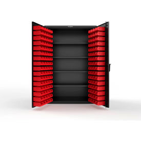 Strong Hold® Extra Heavy Duty Cabinet without Legs 144 Red Bins 48"W x 24"D x 72"H Black