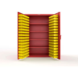 Strong Hold® Extra Heavy Duty Cabinet without Legs 144 Yellow Bins 48"W x 24"D x 72"H Red