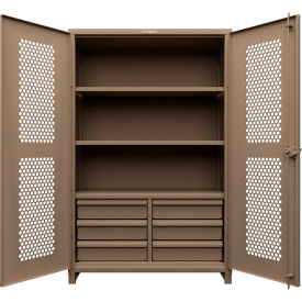Strong Hold® Ventilated (Hex) Cabinet w/6 Half-Width Drawers 3 Shelves 48"Wx24"Dx75"H Beige 