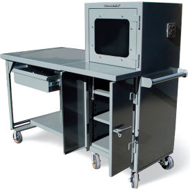 Strong Hold® Mobile Industrial Shop Table w/ Computer Cabinet 68"W x 36"D x 69"H Dark Gray 