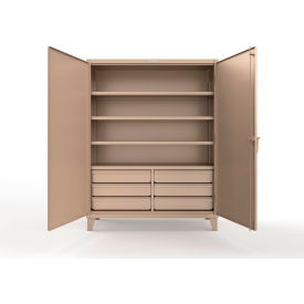 Strong Hold® Extreme Duty Cabinet w/6 Half-Width Drawers 4 Shelves 60"W x 24"D x 78"H Beige 
