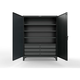 Strong Hold® Extreme Duty Cabinet w/6 Half-Width Drawers 4 Shelves 60"W x 24"D x 78"H Black 