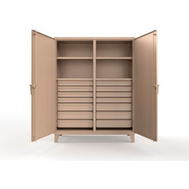 Strong Hold® Double Shift Storage Cabinet with 14 Drawers 12 GA 60" W x 24" D x 78" H Beige 
