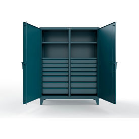 Strong Hold® Double Shift Storage Cabinet with 14 Drawers 12 GA 60" W x 24" D x 78" H Blue 