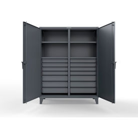 Strong Hold® Double Shift Storage Cabinet with 14 Drawers 60" W x 24" D x 78" H Dark Gray 