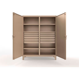 Strong Hold® Double Shift Storage Cabinet with 10 Drawers 12 GA 60" W x 24" D x 78" H Beige 
