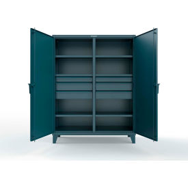Strong Hold® Double Shift Storage Cabinet with 6 Drawers 12 GA 60" W x 24" D x 78" H Blue 