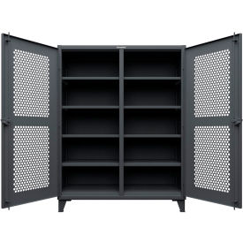 Strong Hold® Ventilated Hex Double Shift Cabinet 60" W x 24" D x 78" H Dark Gray 