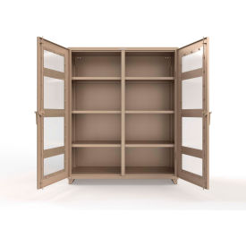 Strong Hold® Double Shift Clear View Cabinet with 6 Shelves 14 GA 60" W x 24" D x 75" HBeige 