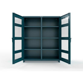 Strong Hold® Double Shift Clear View Cabinet 14 GA 60" W x 24" D x 75" H Blue 