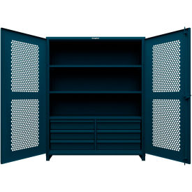 Strong Hold® HD Stationary Ventilated Cabinet w/3 Shelves & 6 Drawers 60"W x 24"D x 75"H Blue 