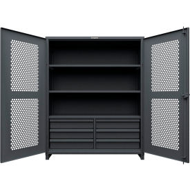 Strong Hold® HD Stationary Ventilated Cabinet w/3 Shelves 6 Drawers 60"Wx24"Dx75"HDark Gray 