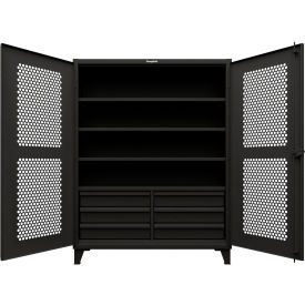 Strong Hold® HD Stationary Ventilated Cabinet w/4 Shelves 6 Drawers 60"W x 24"D x 78"H Black 