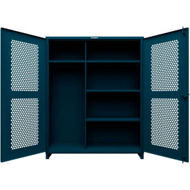 Strong Hold® HD Stationary Ventilated Cabinet w/4 Shelves 60"W x 24"D x 75"H Blue 