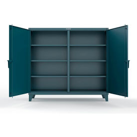 Strong Hold® Double Shift Storage Cabinet with 6 Shelves 12 GA 72" W x 24" D x 66" H Blue 