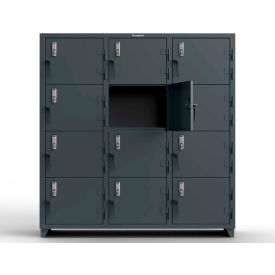 Strong Hold Products 66-12D-24-4T-EK-L StrongHold® 4-Tier 12 Door Digital Locker w/Keyless Entry Lock, 72"Wx24"Dx75"H, Gray, Assembled image.