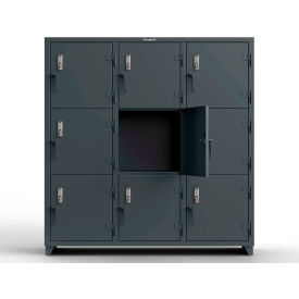 Strong Hold Products 66-9D-24-3T-EK-L StrongHold® 3-Tier 9 Door Digital Locker w/ Keyless Entry Lock, 72"Wx24"Dx75"H, Gray, Assembled image.