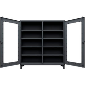 Strong Hold® Clear View Double Shift Cabinet 12 GA 72" W x 24" D x 78" H Dark Gray 