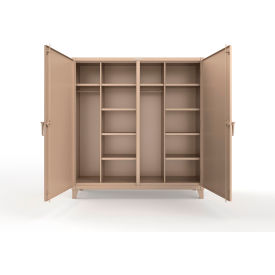 Strong Hold® Double Shift Uniform Cabinet with 10 Shelves 12 GA 72" W x 24" D x 78" H Beige 