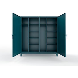 Strong Hold® Double Shift Uniform Cabinet with 10 Shelves 12 GA 72" W x 24" D x 78" H Blue 